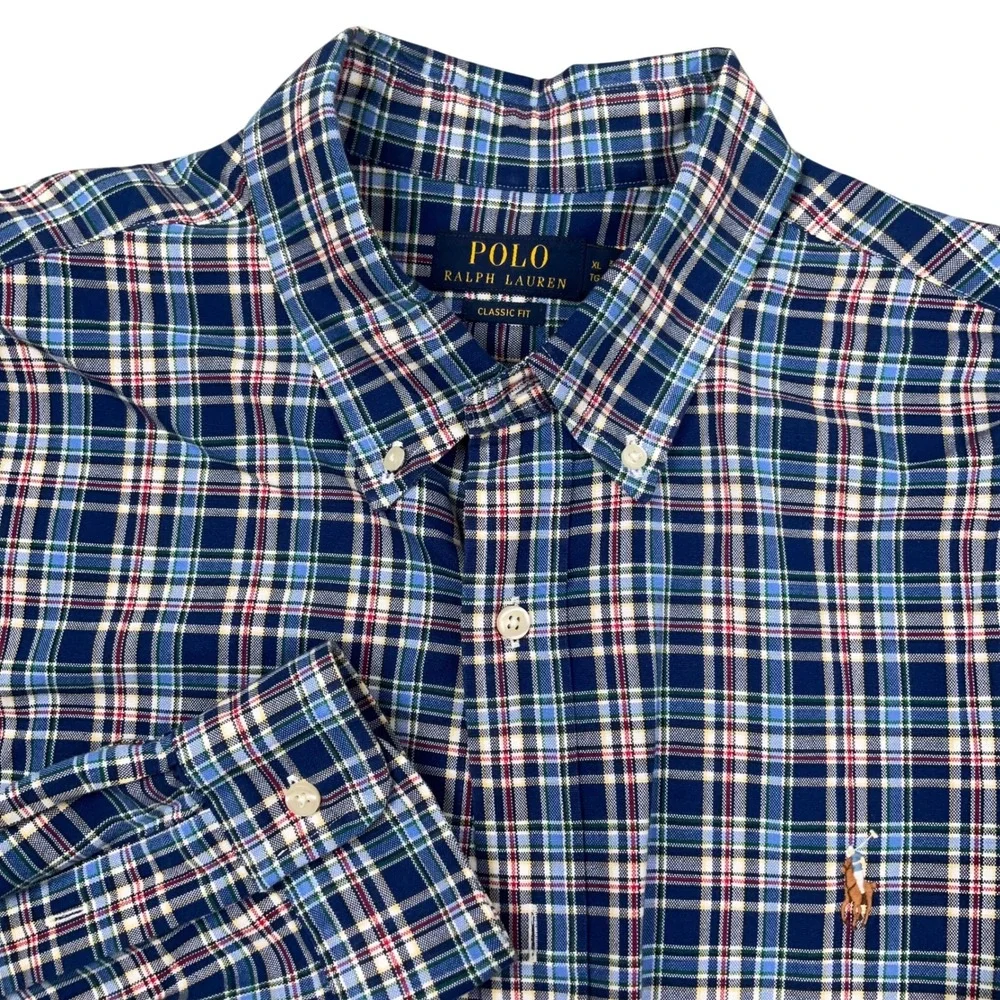 Polo Ralph Lauren Men XL Blue Tartan Plaid Classic Fit Preppy Pony Logo